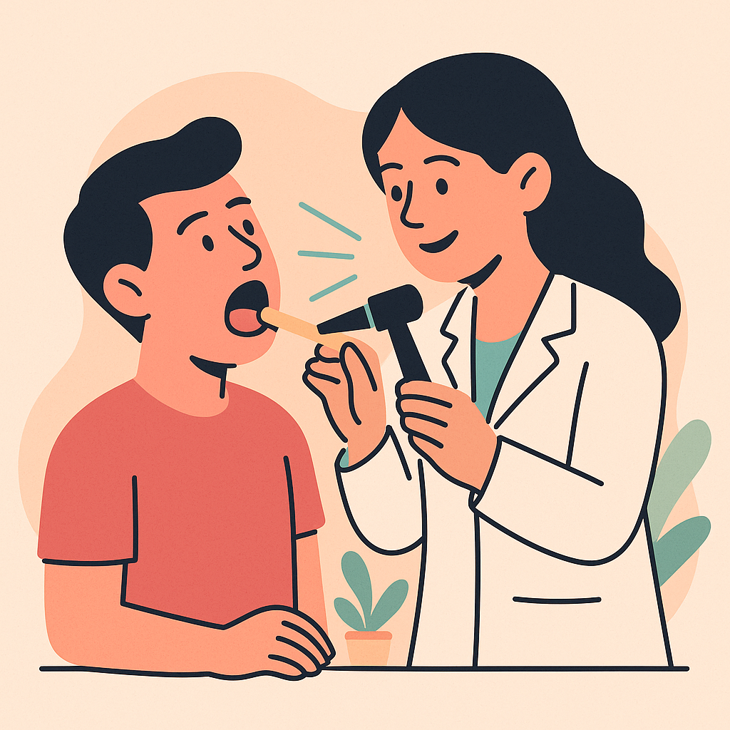 Doctorul-examineaza-gura-pacientului-si-identifica-cerul-gurii-inflamat