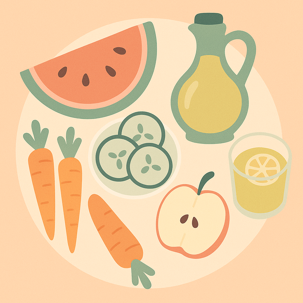 alimente-sarace-in-proteine-vazute-de-sus-pepene-morcovi-castraveti-mere-ulei-limonada