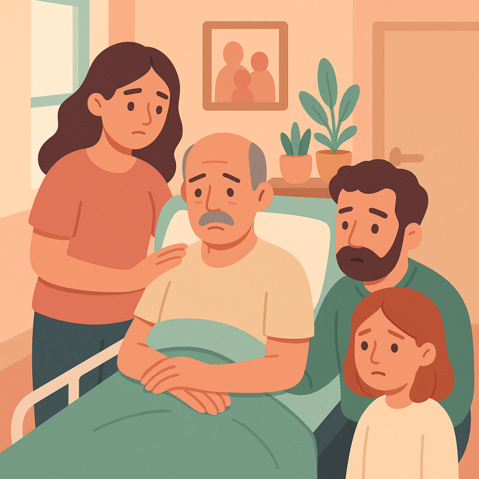 familia-viziteaza-bunelul--bolnav-spital-pat