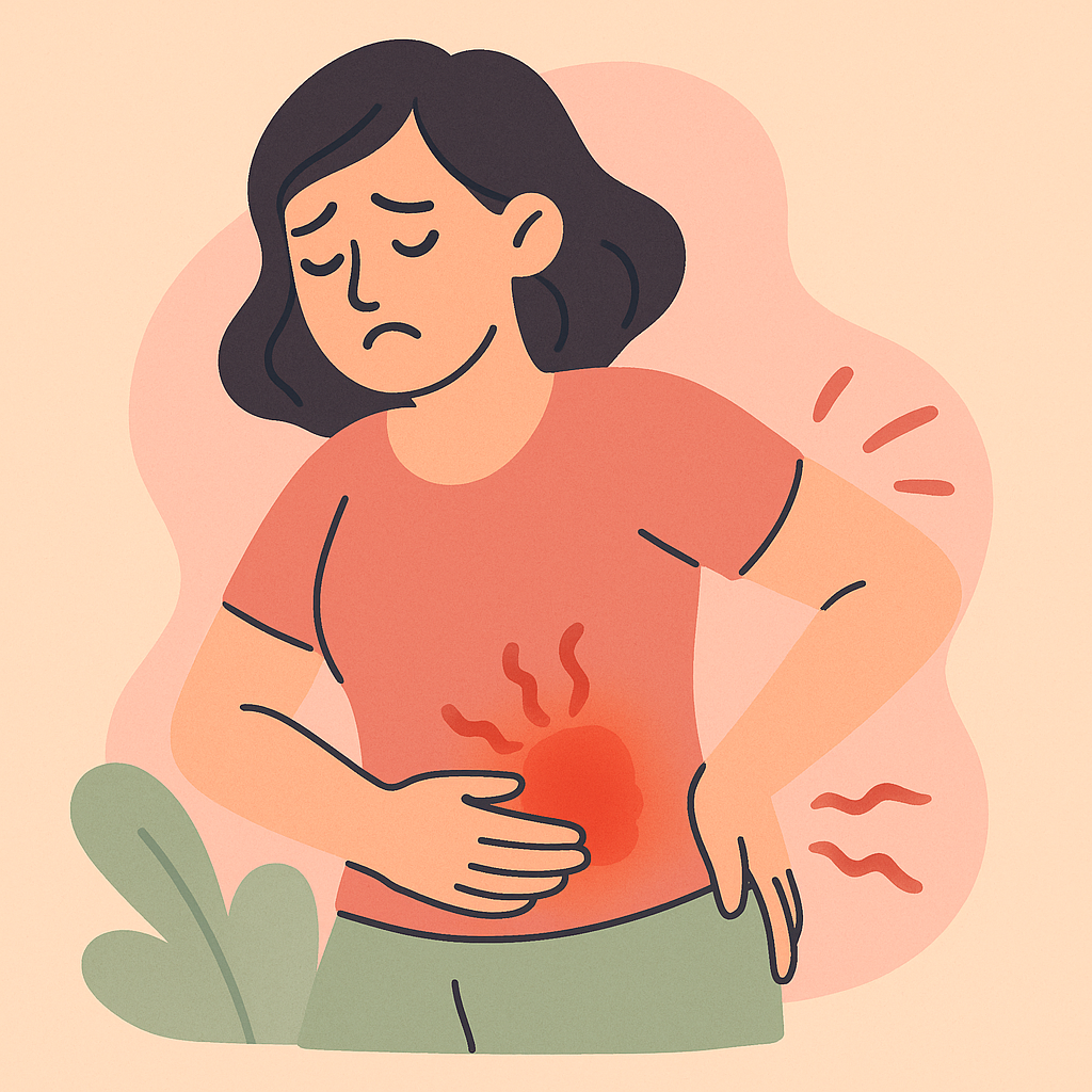 femeie-cu-dureri-in-zona-abdominala-care-iradiaza-in-spate