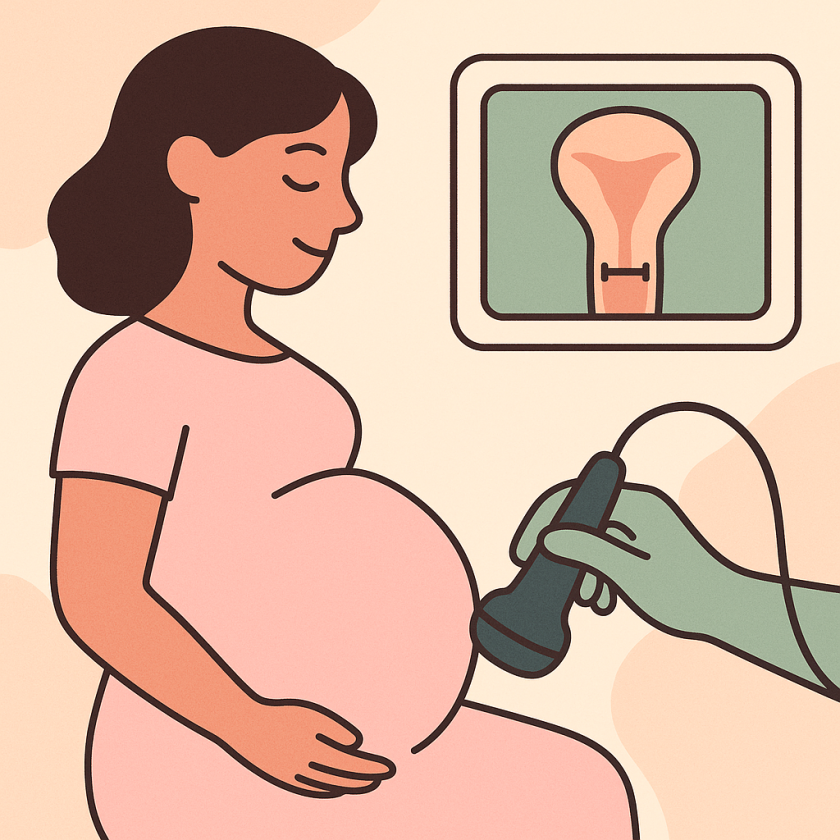 Femeie insarcinata la ecografie transvaginala pentru masurarea colului uterin