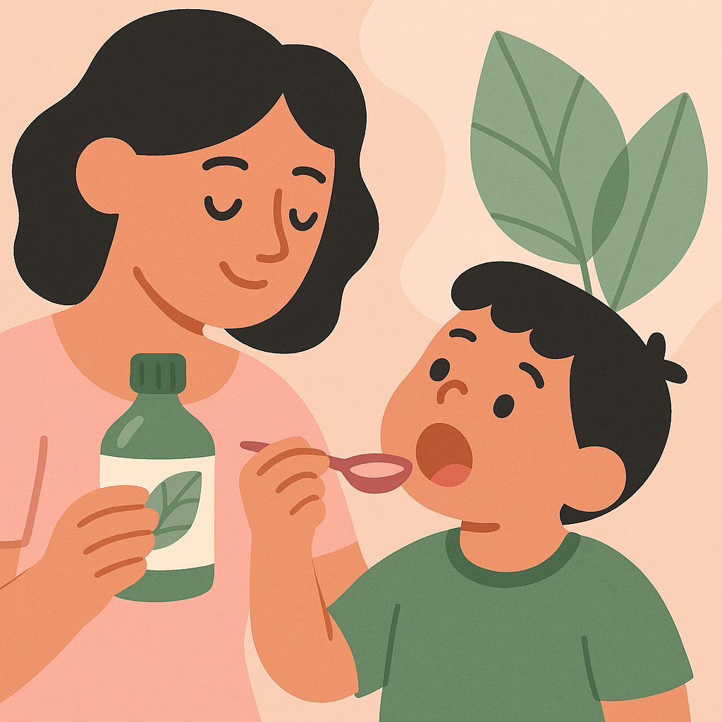 mama-da-sirop-verde-la-copil-mic