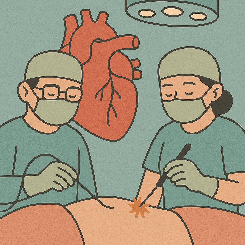 medici-in-sala-de-operatie-inima-in-fundal