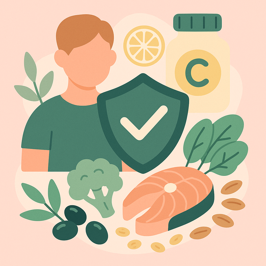 persoana-la-masa-peste-rosu-broccoli-masline-lamaie-vitamina-C