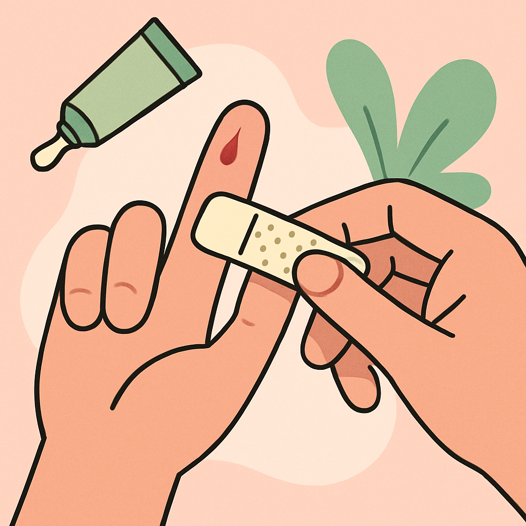 picatura-de-sange-pe-deget-bandaj-si-solutie